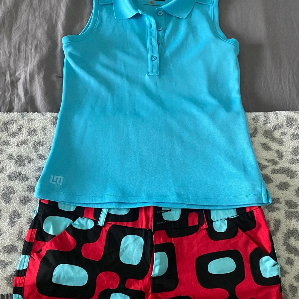 Turquoise Loudmouth Polo style Shirt size S and Red & Turquoise Loudmouth shorts
